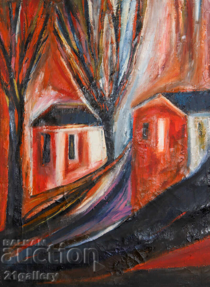 Valentin Radenovski Oil Painting Landscape with Houses with price € 245.42 | 480.00 BGN Valentin Radenovski Oil Painting Landscape with Houses with price € 245.42 | 480.00 BGN