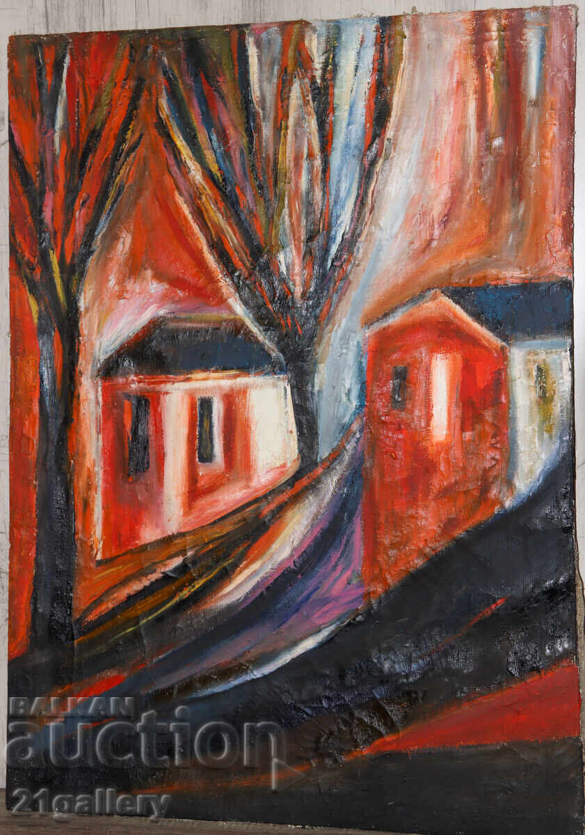 Auction Valentin Radenovski Oil Painting Landscape with Houses Auction Valentin Radenovski Oil Painting Landscape with Houses