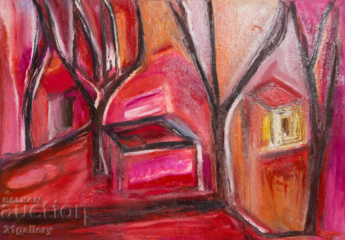 Valentin Radenovski Oil Painting Landscape with Houses Valentin Radenovski Oil Painting Landscape with Houses