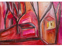 Βαλεντίν Ραντενόφσκι Ελαιογραφία τοπίο με σπίτια