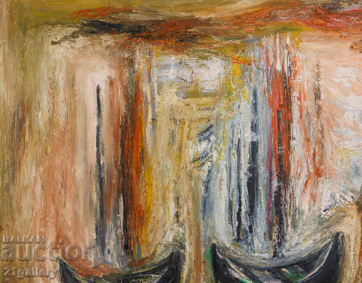 Παράδοση Valentin Radenovski Ελαιογραφία τοπίο με ψαρόβαρκες