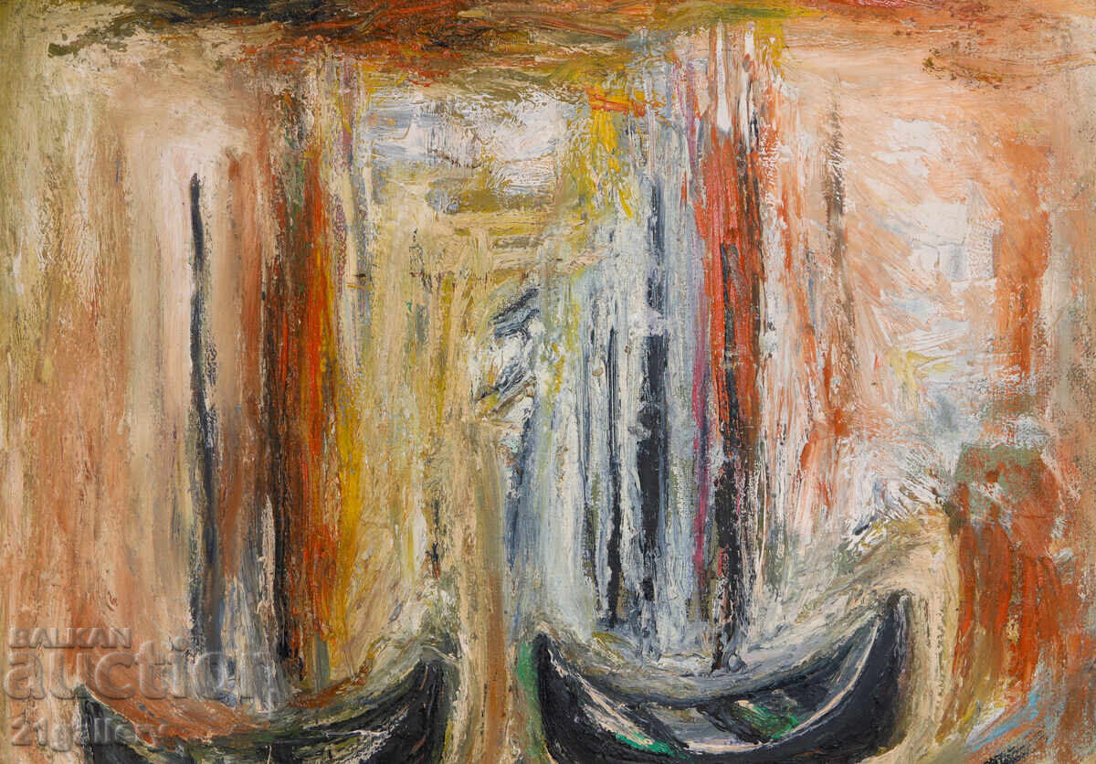 Valentin Radenovski Ελαιογραφία τοπίο με ψαρόβαρκες - 5