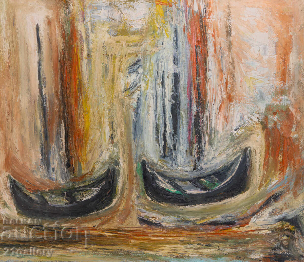 Valentin Radenovski Ελαιογραφία τοπίο με ψαρόβαρκες - 6