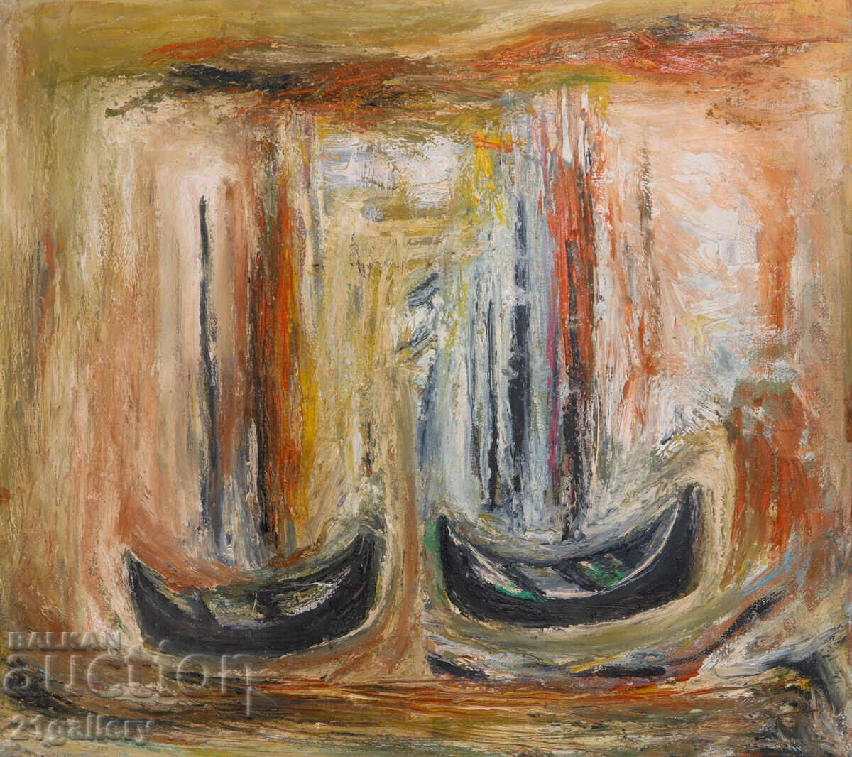 Valentin Radenovski Ελαιογραφία τοπίο με ψαρόβαρκες