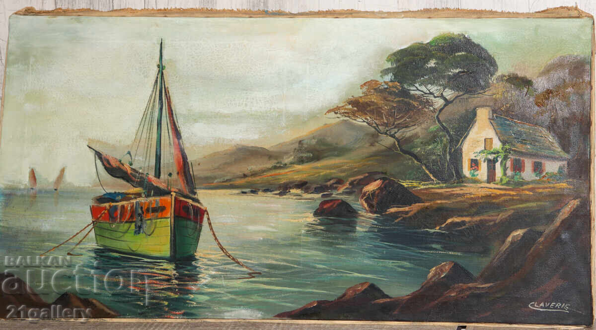 Παλιός ελαιογραφία Γαλλία παραθαλάσσιος όρμος με τιμή € 306.78 | 600.01 BGN