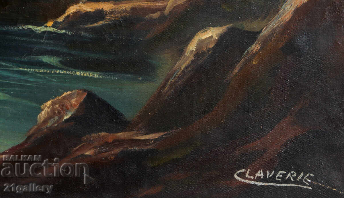 Παλιός ελαιογραφία Γαλλία παραθαλάσσιος όρμος - 5