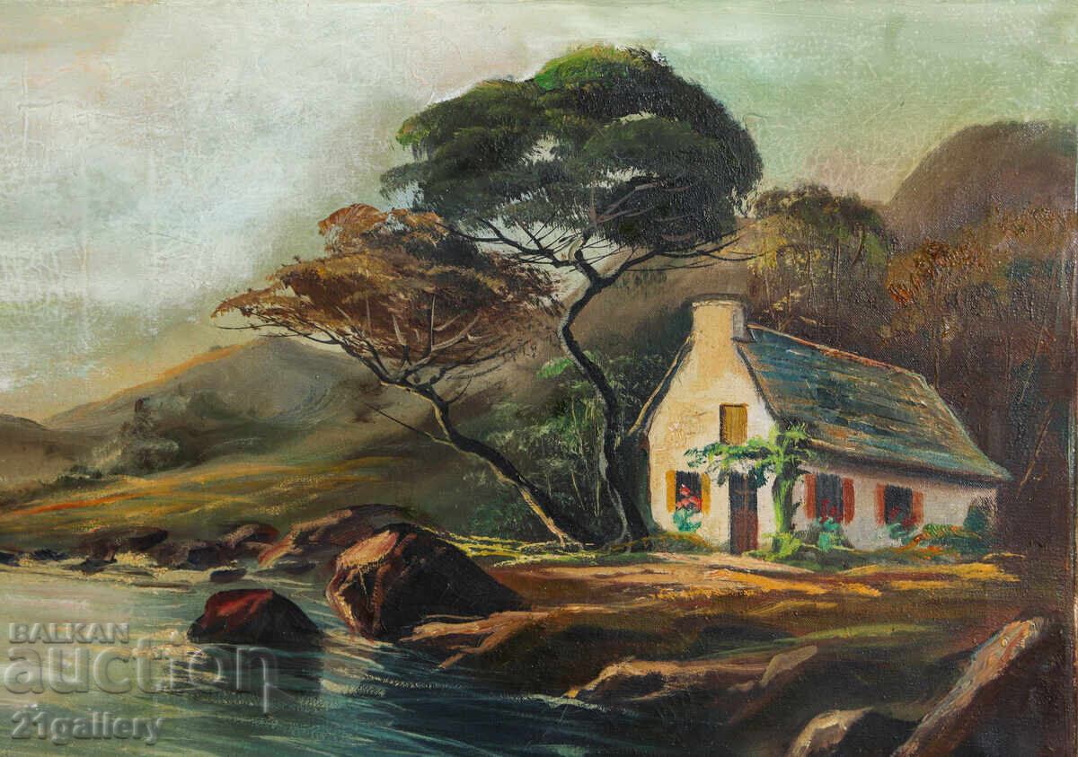 Παλιός ελαιογραφία Γαλλία παραθαλάσσιος όρμος - 6