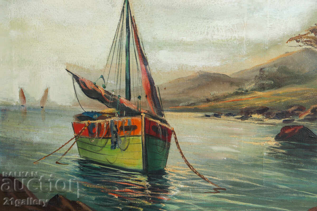 Παλιός ελαιογραφία Γαλλία παραθαλάσσιος όρμος - 7