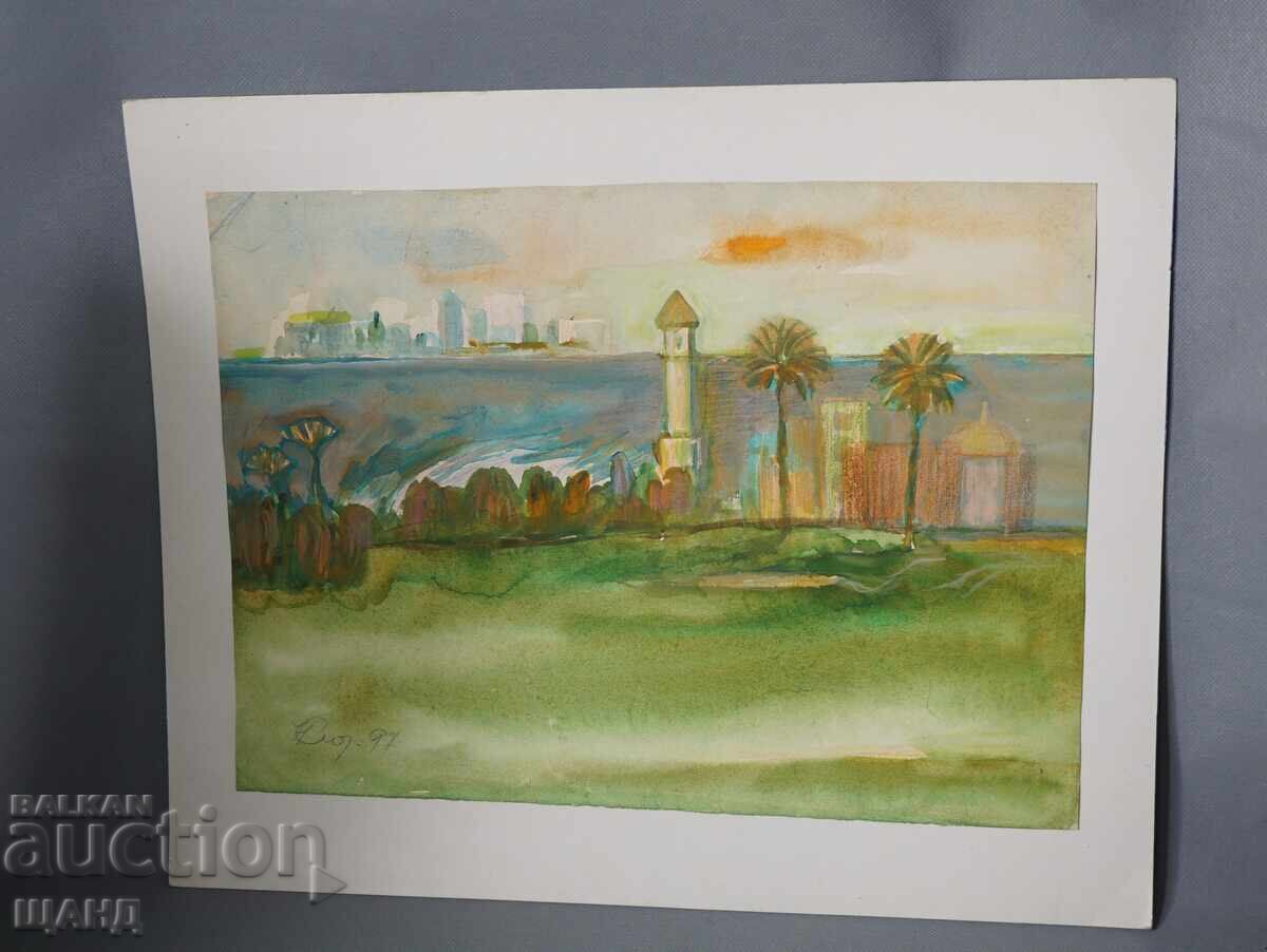 Old Master's drawing watercolor painting seascape Old Master's drawing watercolor painting seascape