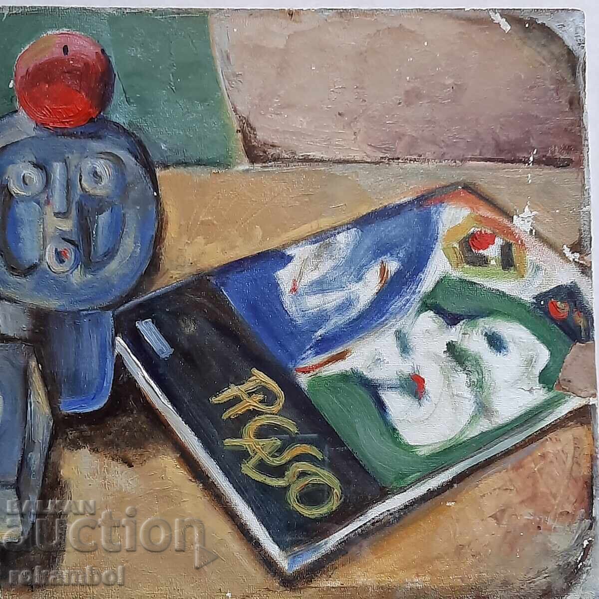 Auction Old painting painted with oil paints on cardboard Auction Old painting painted with oil paints on cardboard