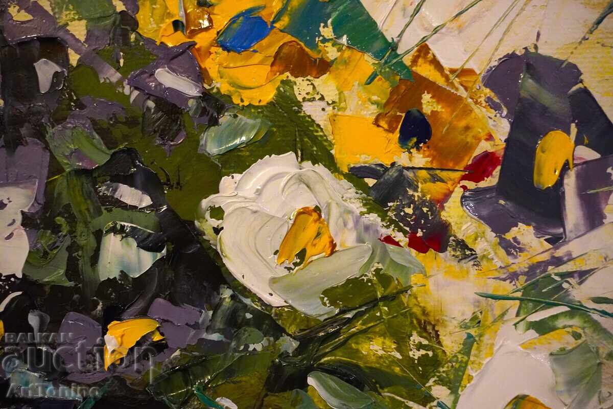 Παράδοση Ελαιογραφία - Νεκρή φύση - Ανθοδέσμη σε βάζο - Α. Ιορδάνωφ