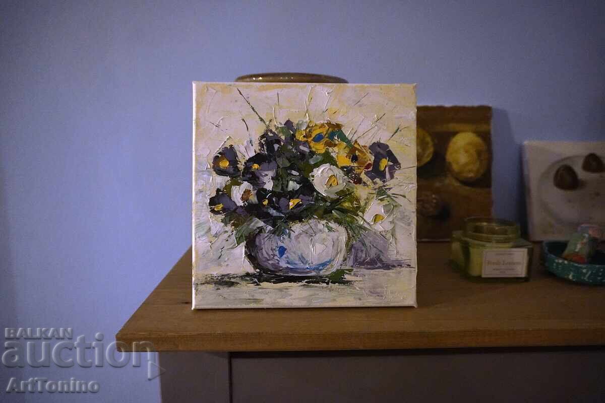 Ελαιογραφία - Νεκρή φύση - Ανθοδέσμη σε βάζο - Α. Ιορδάνωφ - 7
