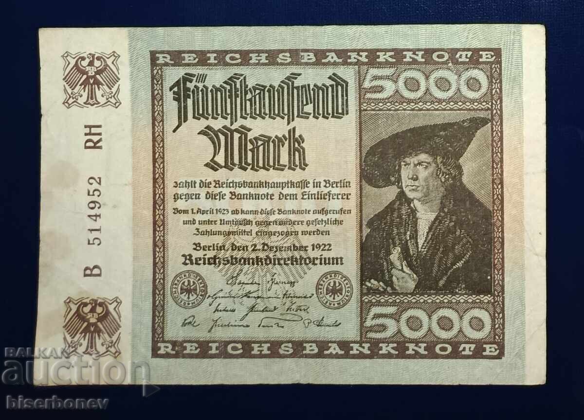 Germany, Germany, 5000 Mark 1922, VF