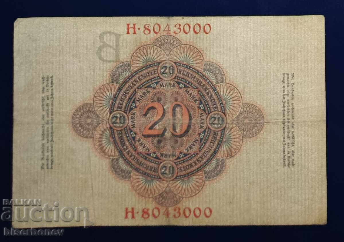 Germany, Германия, 20 марки 1910 г, F/VF с цена € 1.53 | 2.99 лв.