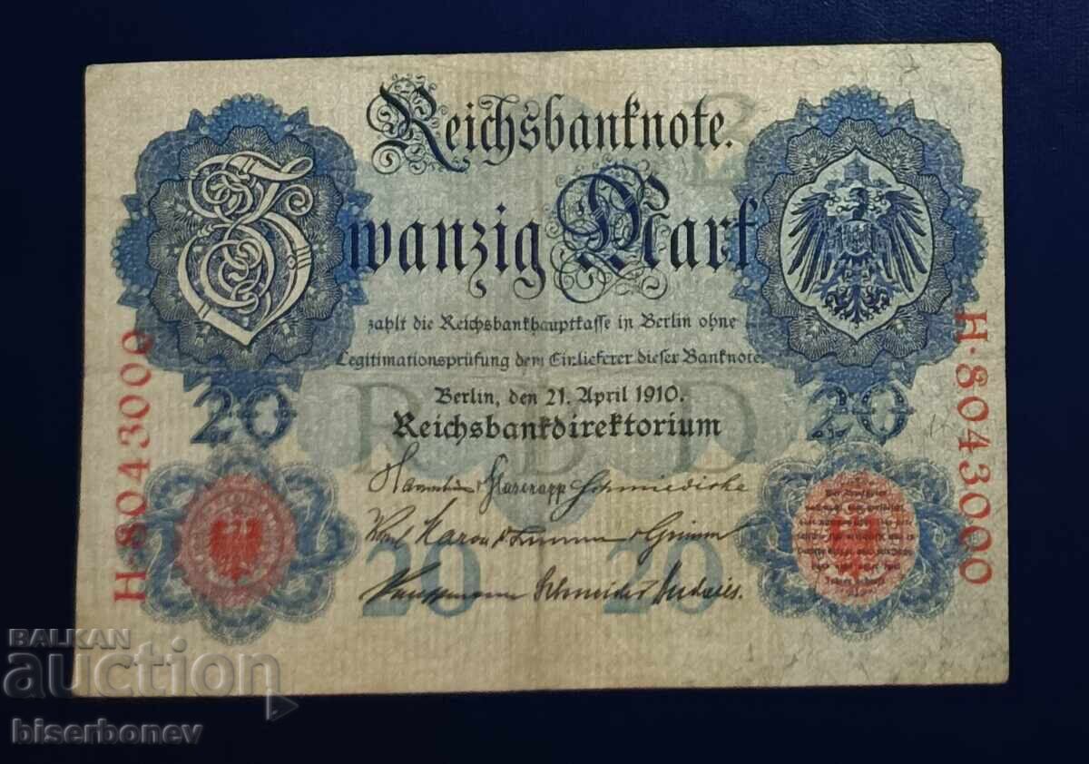 Germany, Германия, 20 марки 1910 г, F/VF