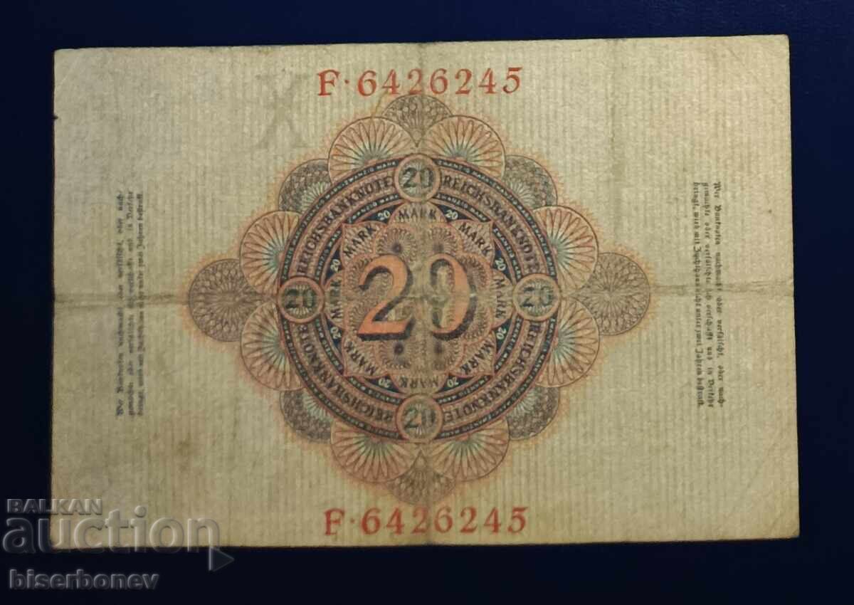 Germany, Германия, 20 марки 1910 г, F/VF с цена € 1.53 | 2.99 лв.