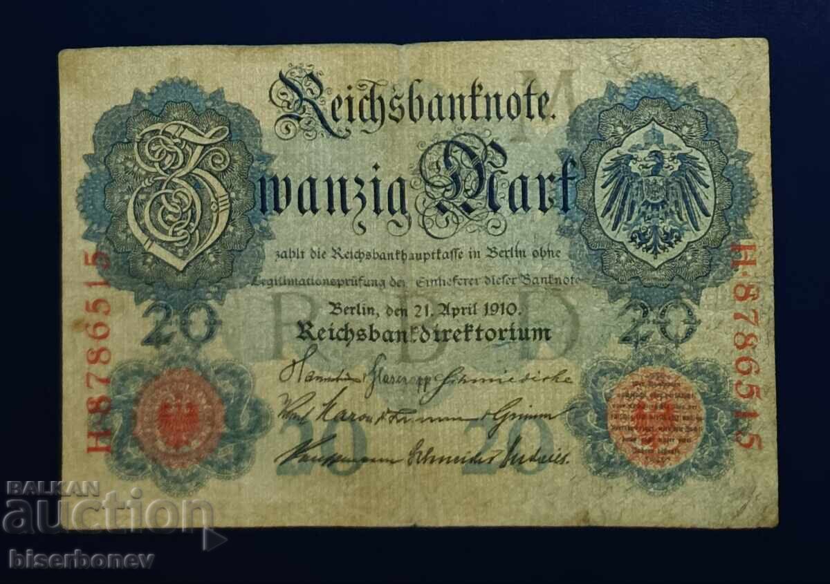 Γερμανία, Γερμανία, 20 μάρκα 1910, F/VF