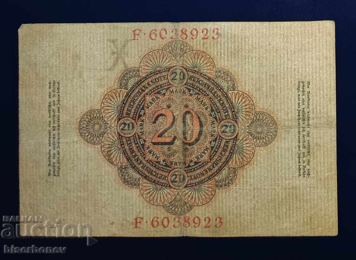 Germania, Germania, 20 mărci 1910, F/VF cu preț € 1.53 | 2.99 BGN