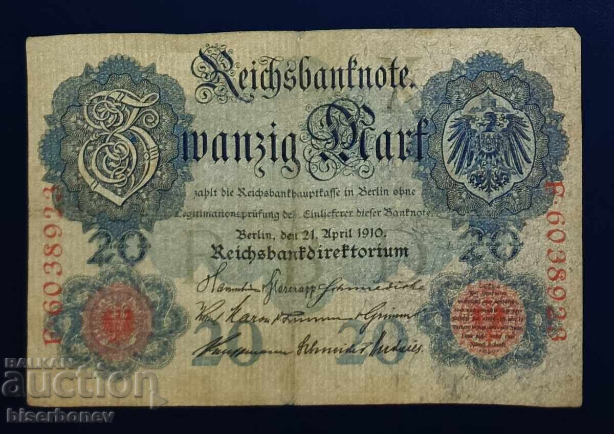 Germania, Germania, 20 mărci 1910, F/VF