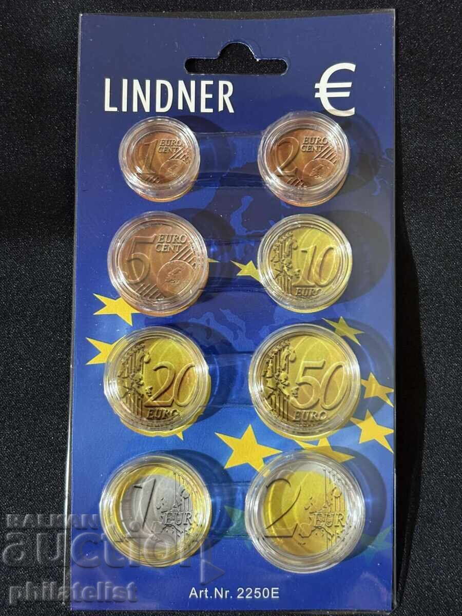 LINDNER - Euro coin set packaging from 1 cent to 2 euro with capsules with price € 3.45 | 6.75 BGN