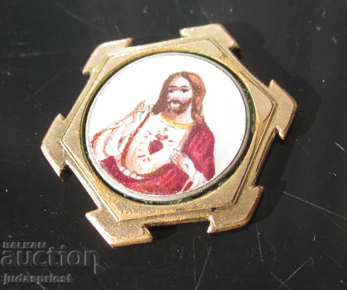 Delivery of Kingdom of Bulgaria old gilded icon with enamel Jesus Christ