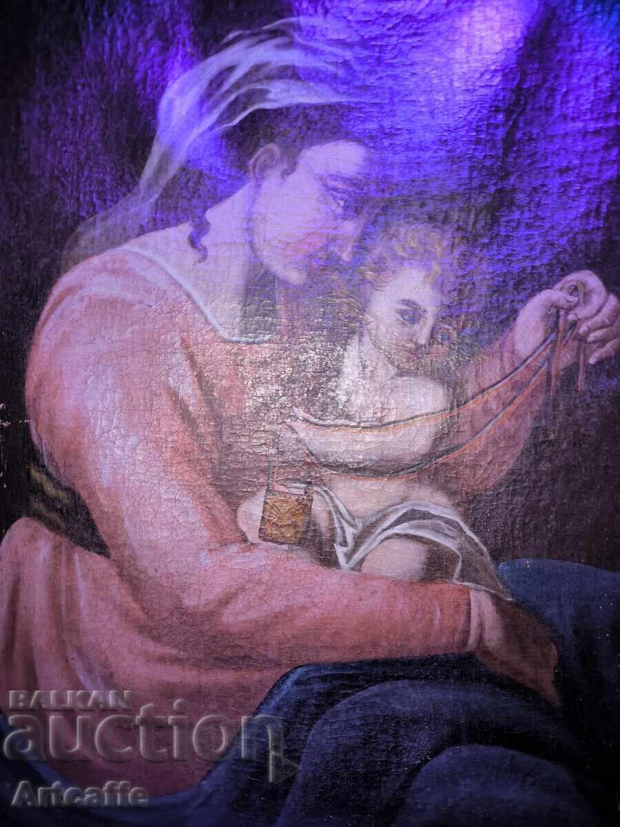 Auction  Old religious painting - Virgin Mary with the Infant