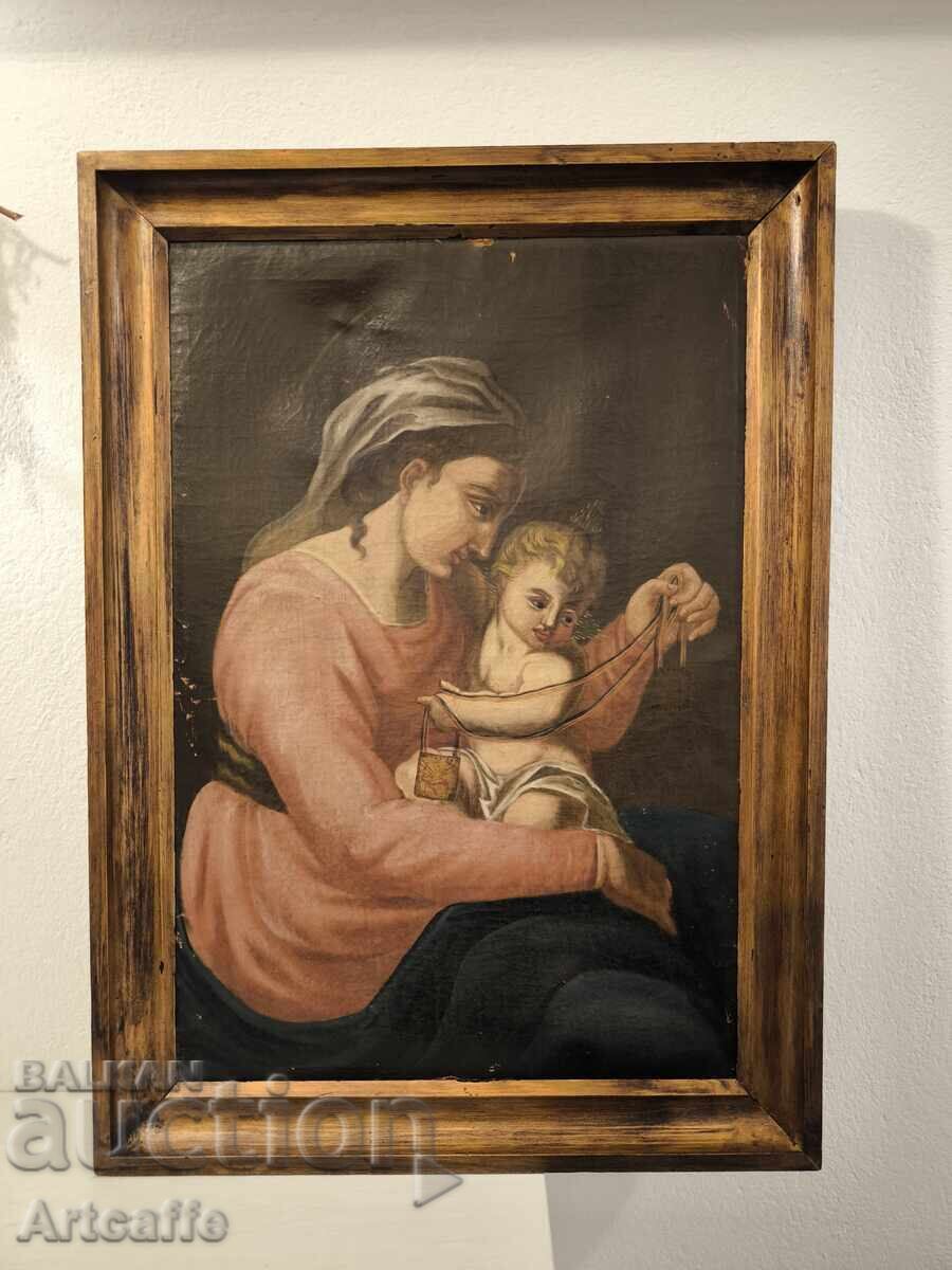 Old religious painting - Virgin Mary with the Infant