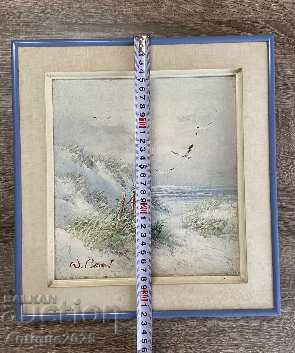 Vintage seascape painting "Dunes by the Sea", with artist's signature - 6