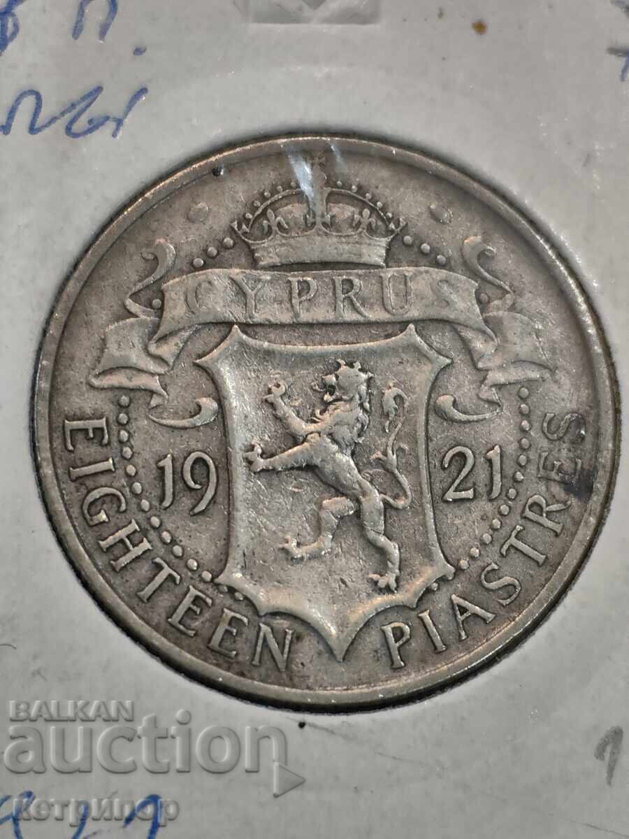 18 piastres Cyprus 1921 Silver large