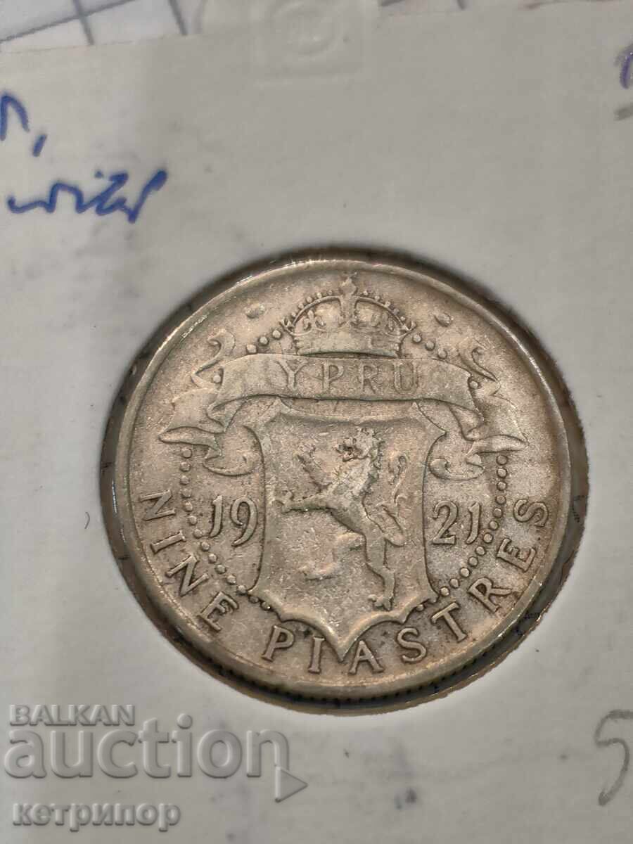 9 Piastres Cyprus 1921 Silver
