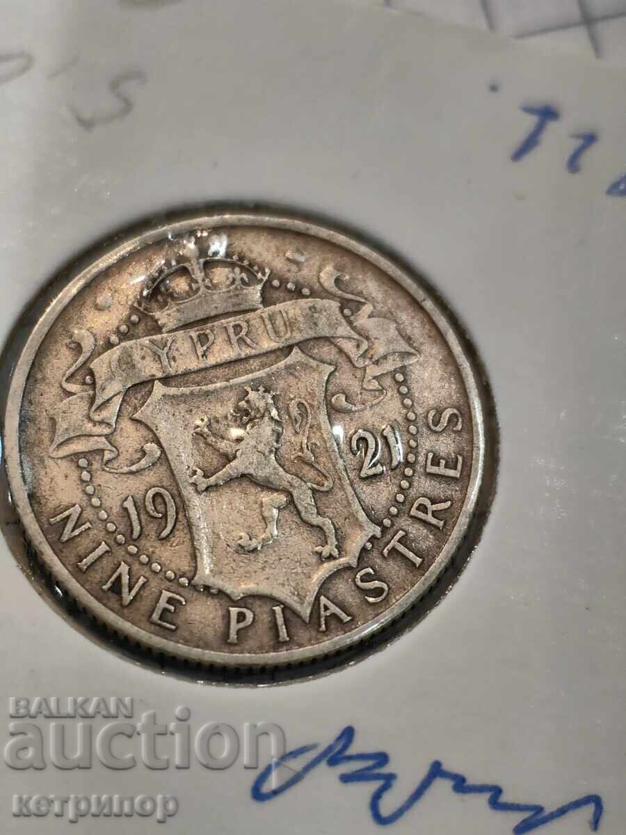 9 Piastres Cyprus 1921 Silver
