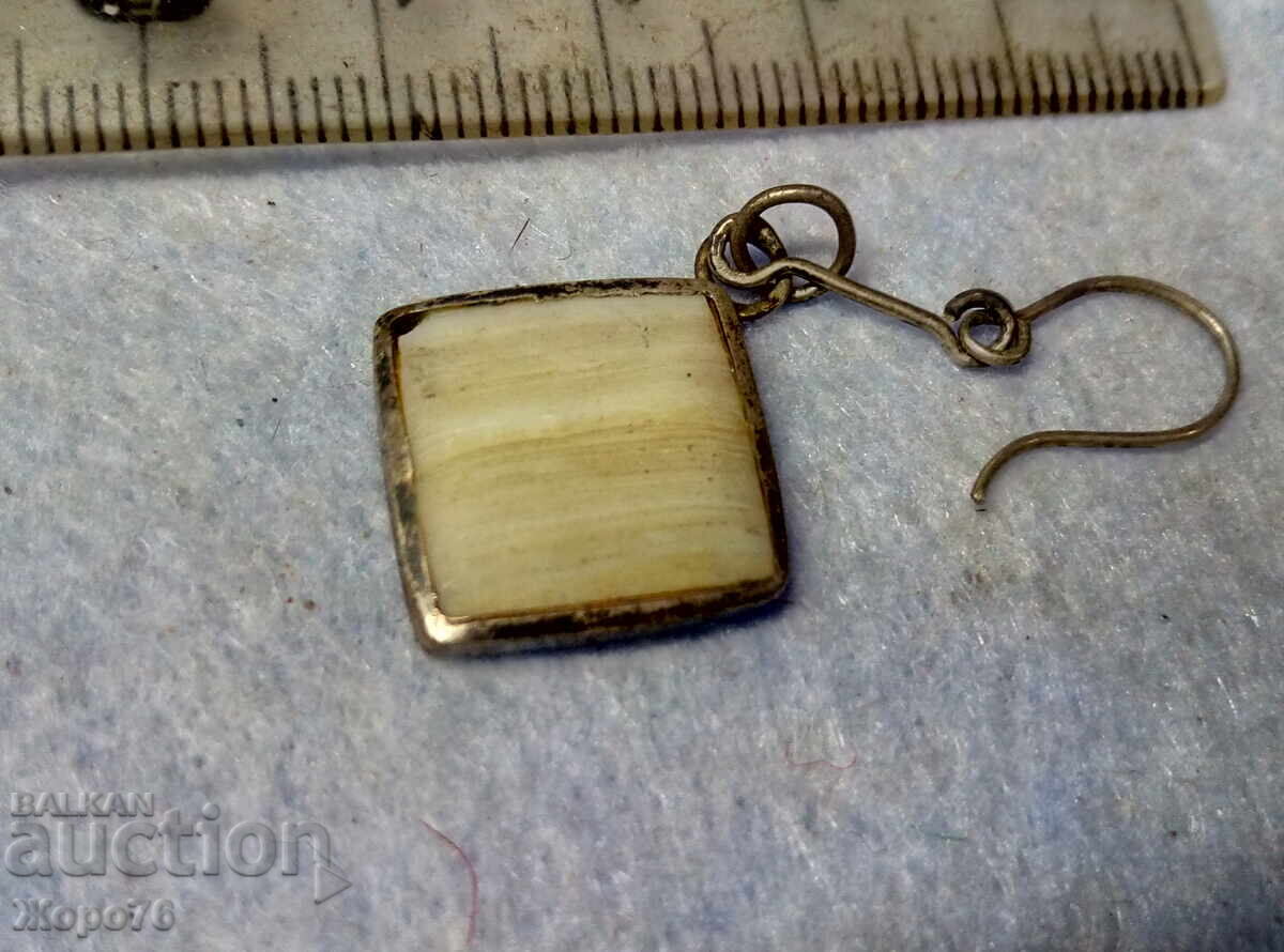 Auction  Antique SILVER Earring PENDANT with WHITE STRIPED AGATE