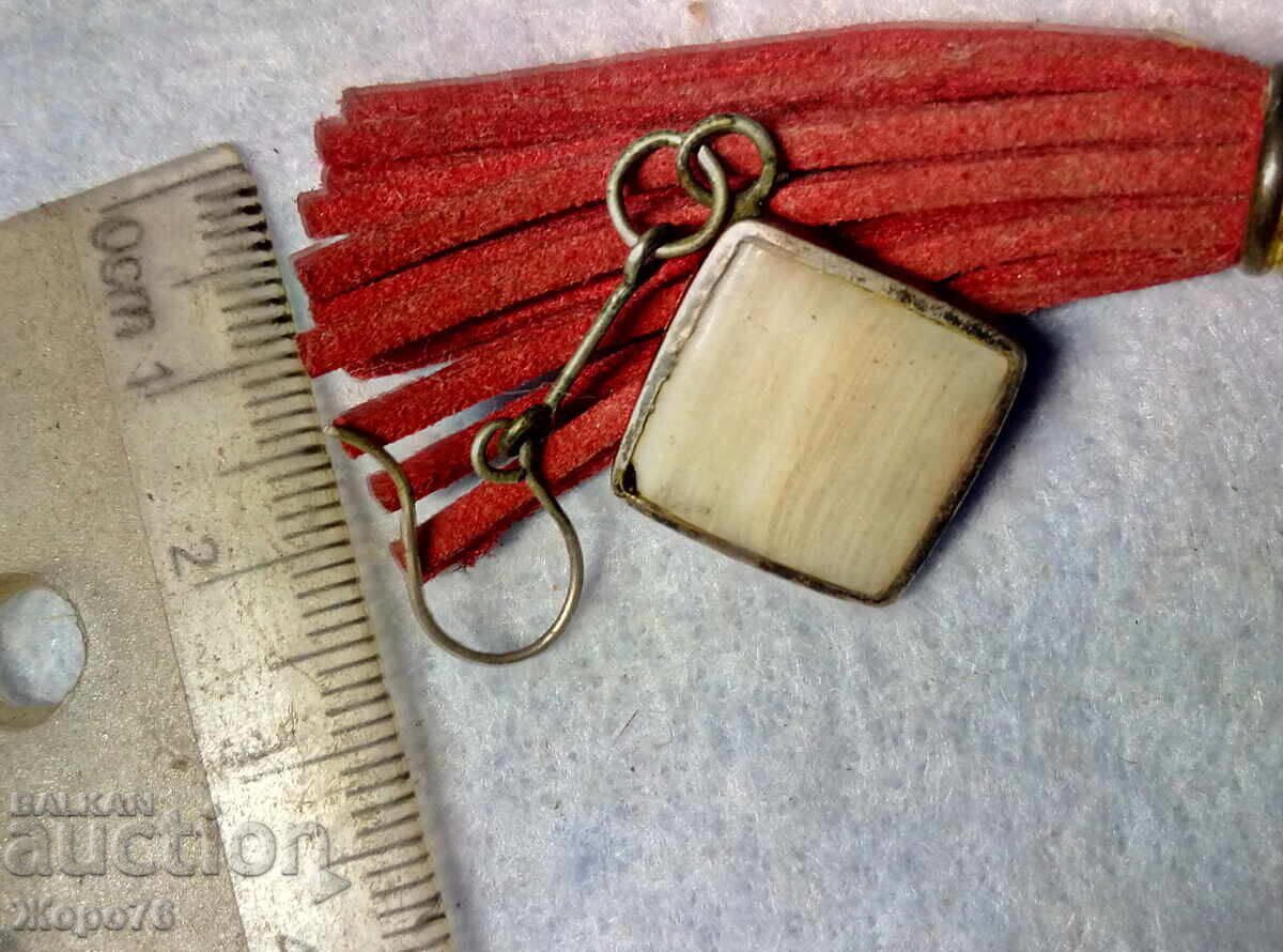 Antique SILVER Earring PENDANT with WHITE STRIPED AGATE