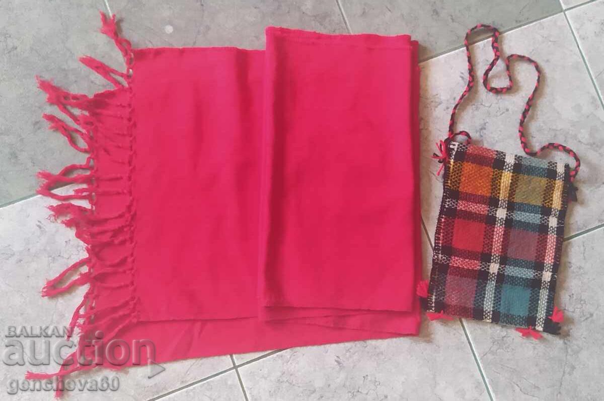 Centură roșie pentru costum popular și traistă de colindător