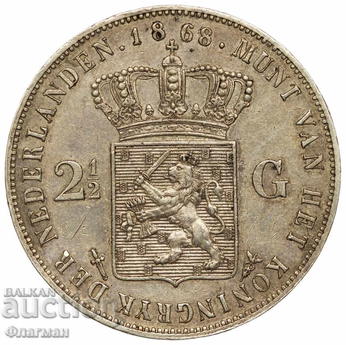 Olanda 2 1/2 Guldeni 1868 Wilhelm III cu preț € 130.00 | 254.26 BGN
