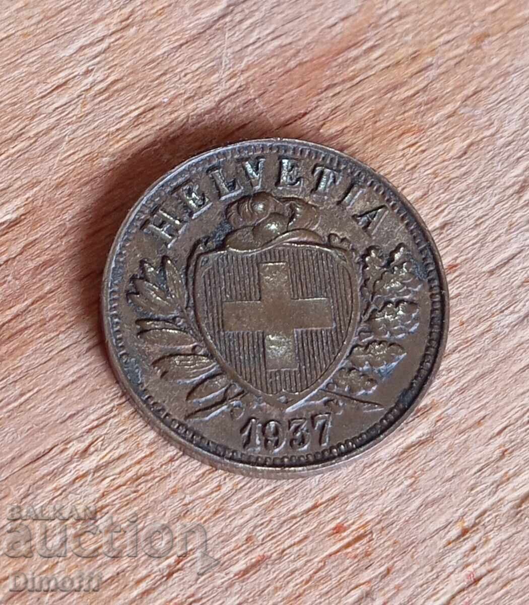 Licitație Elveția monedă 2 rappen 1937 Helvetia Licitație Elveția monedă 2 rappen 1937 Helvetia