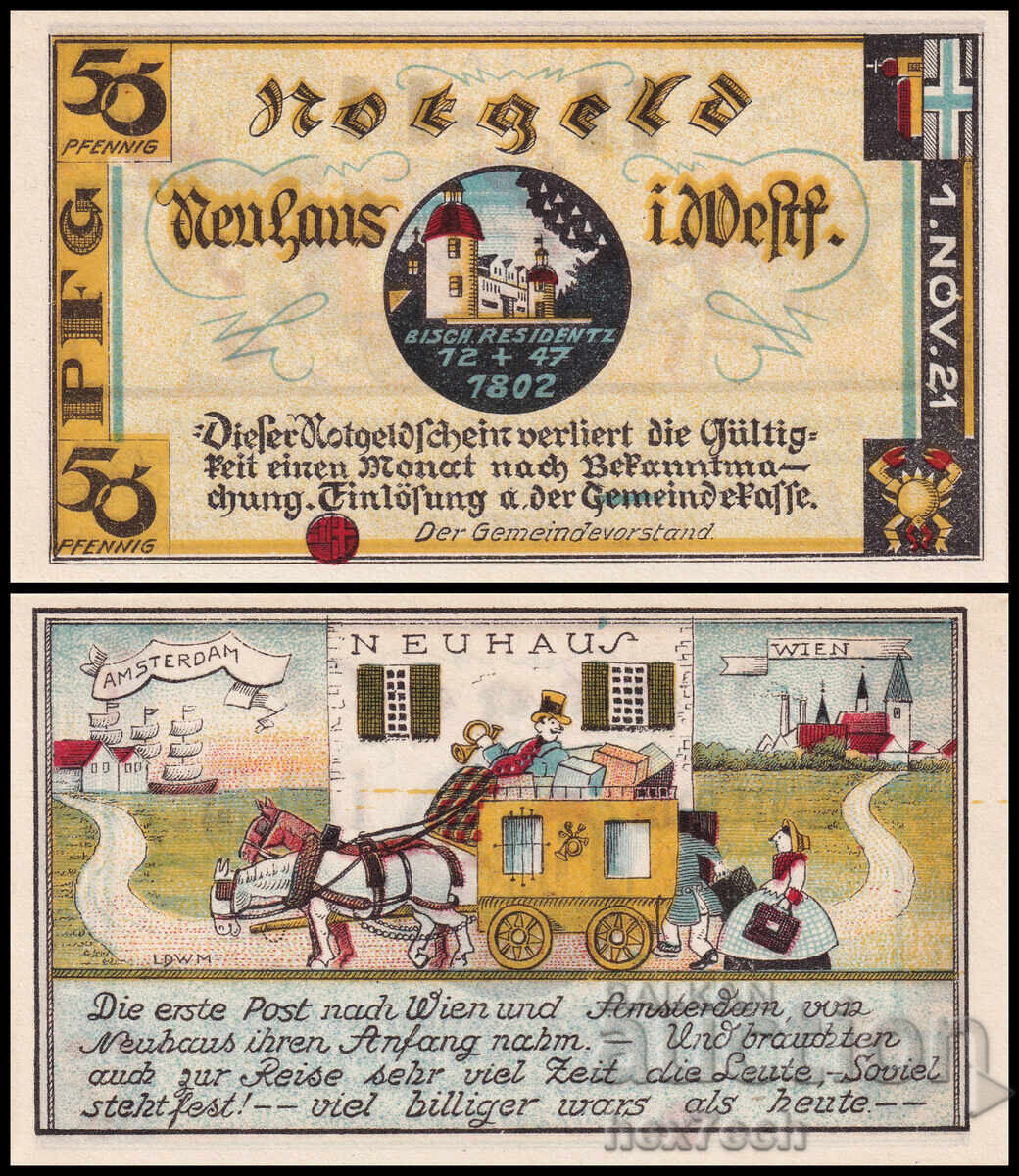 ❤️ Germania Neuhaus (Westfalen) 1921 50 pfennig UNC noua ❤️ ❤️ Germania Neuhaus (Westfalen) 1921 50 pfennig UNC noua ❤️