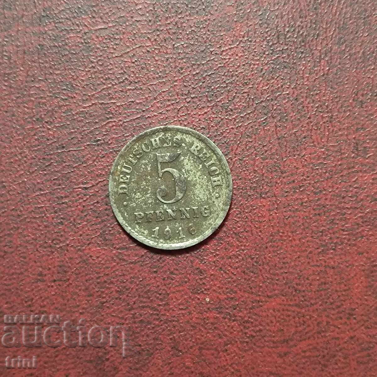 Германия Империя 5 пфенига 1916 година