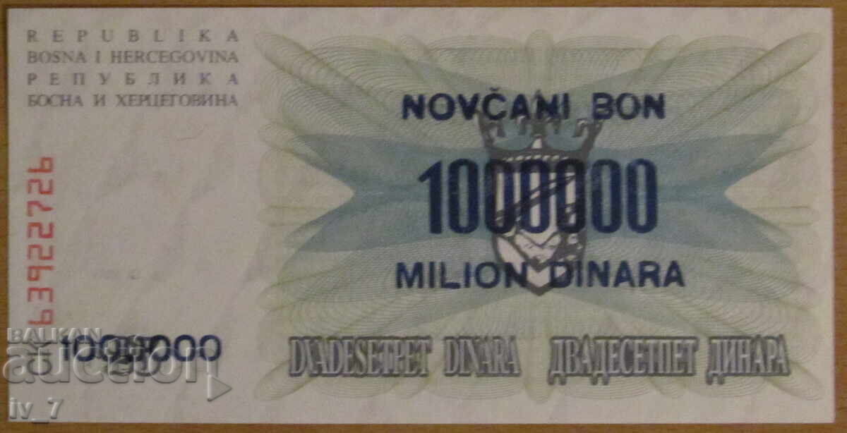 1,000,000 dinars 1993 Bosnia and Herzegovina-UNC, overprint