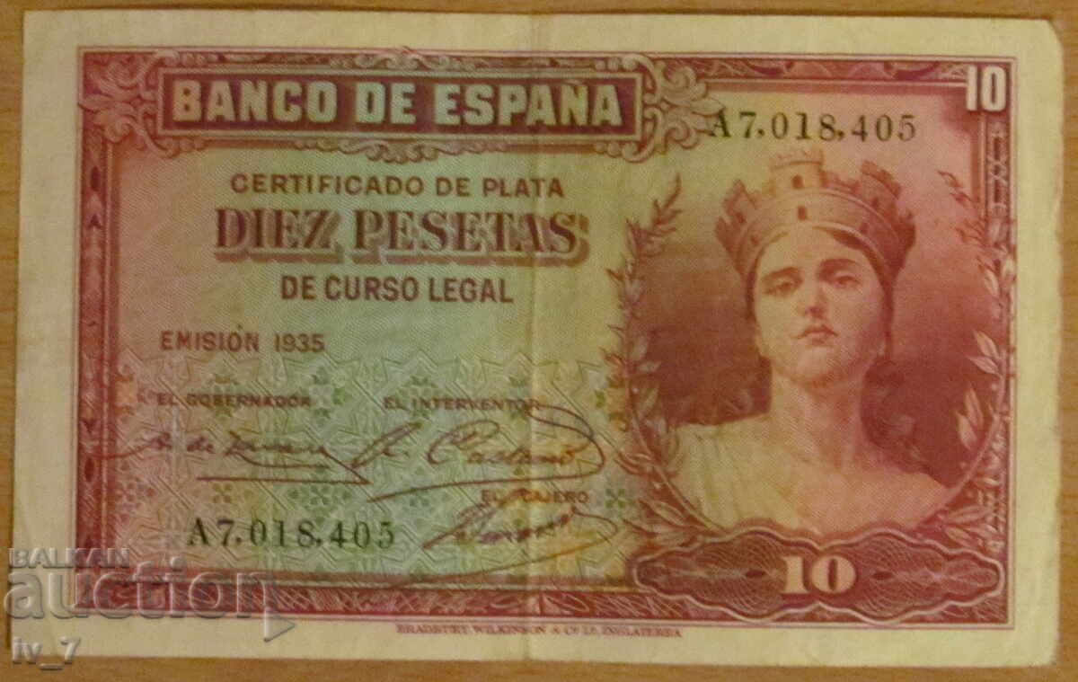 10 pesetas 1935, Spania