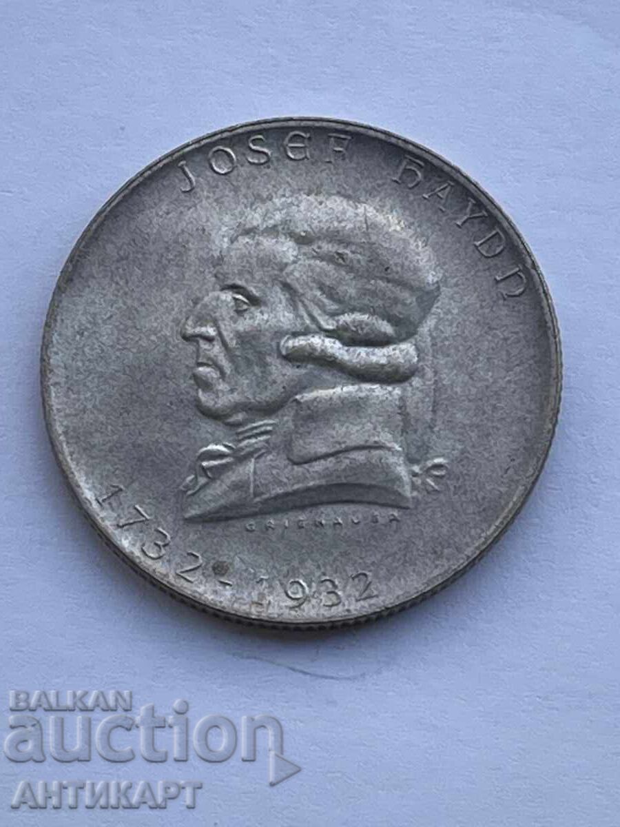 рядка сребърна монета Австрия 2 schilling 1932 Haydn отлична