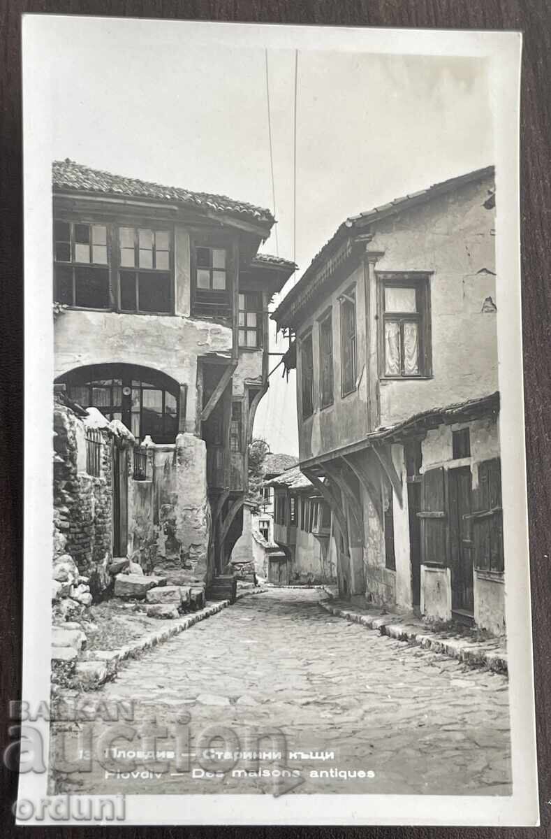 5258 Bulgaria postcard city Plovdiv houses old town 50s