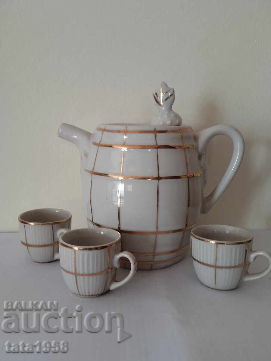 Set de servire pentru rachiu cu aurire Porțelan bulgăresc vechi S.I.P