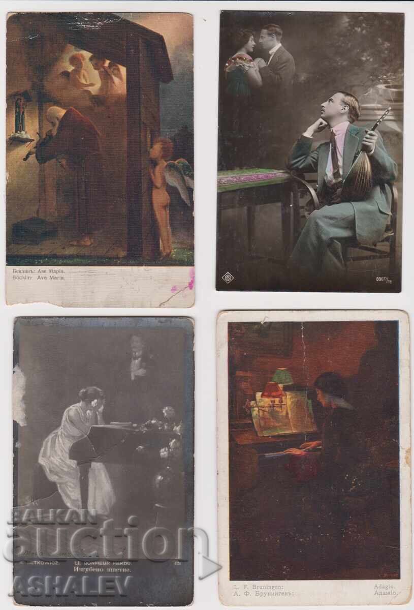 On the subject of Music, 4 cards, used 1910-20 On the subject of Music, 4 cards, used 1910-20