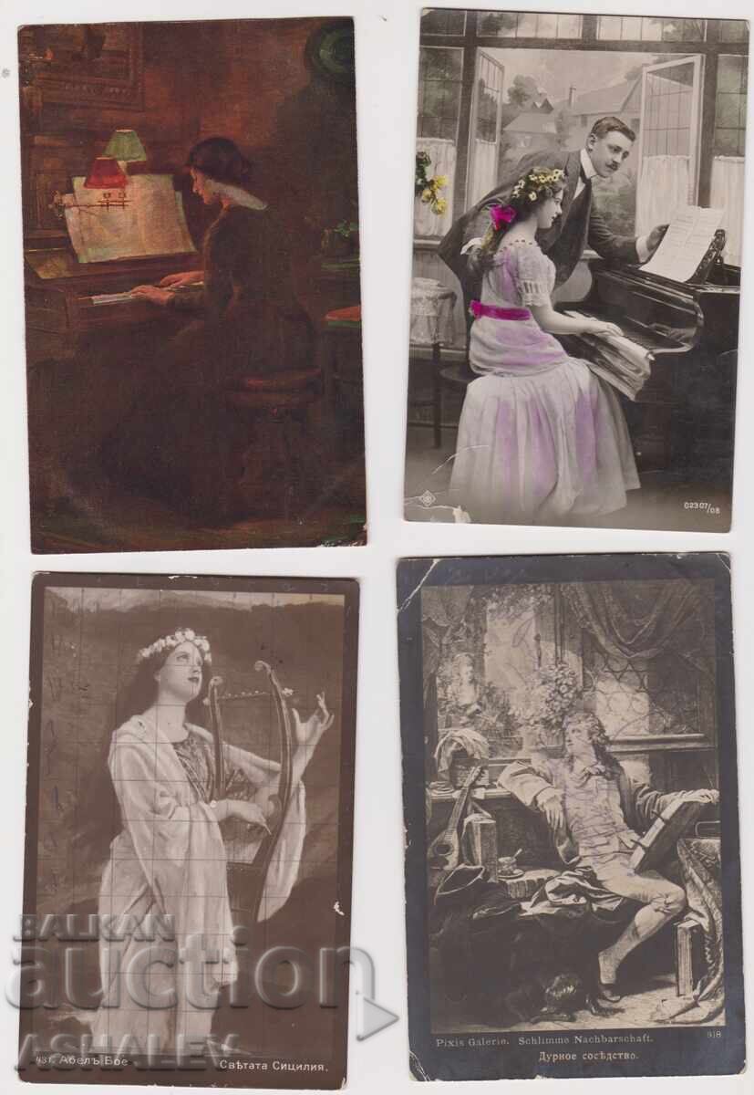 On the subject of Music, 4 cards, used 1910-20 On the subject of Music, 4 cards, used 1910-20