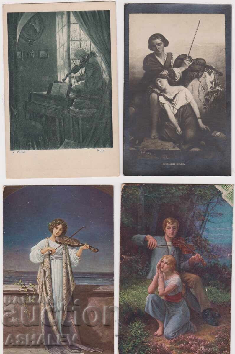 On the subject of Music, 4 cards, used 1910-20 On the subject of Music, 4 cards, used 1910-20