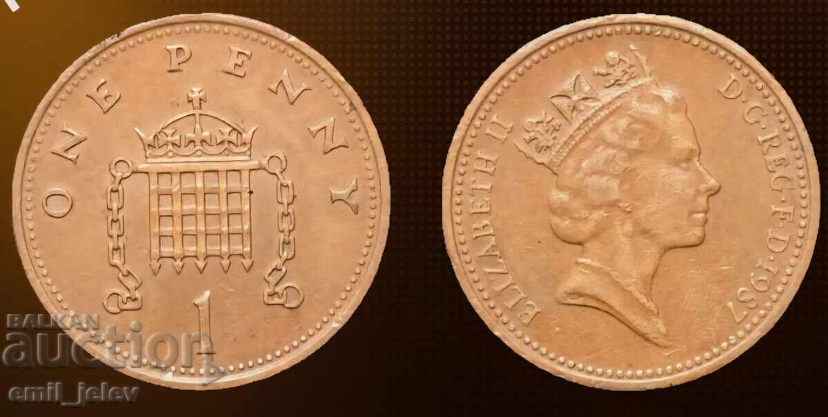 1 пени-Обединено Кралство(United Kingdom 1 penny)1987 год.