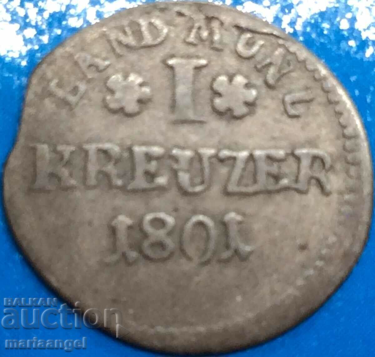 1 Kreuzer 1801 Hesse-Darmstadt Germany Ludwig X Silver with price € 14.90 | 29.14 BGN
