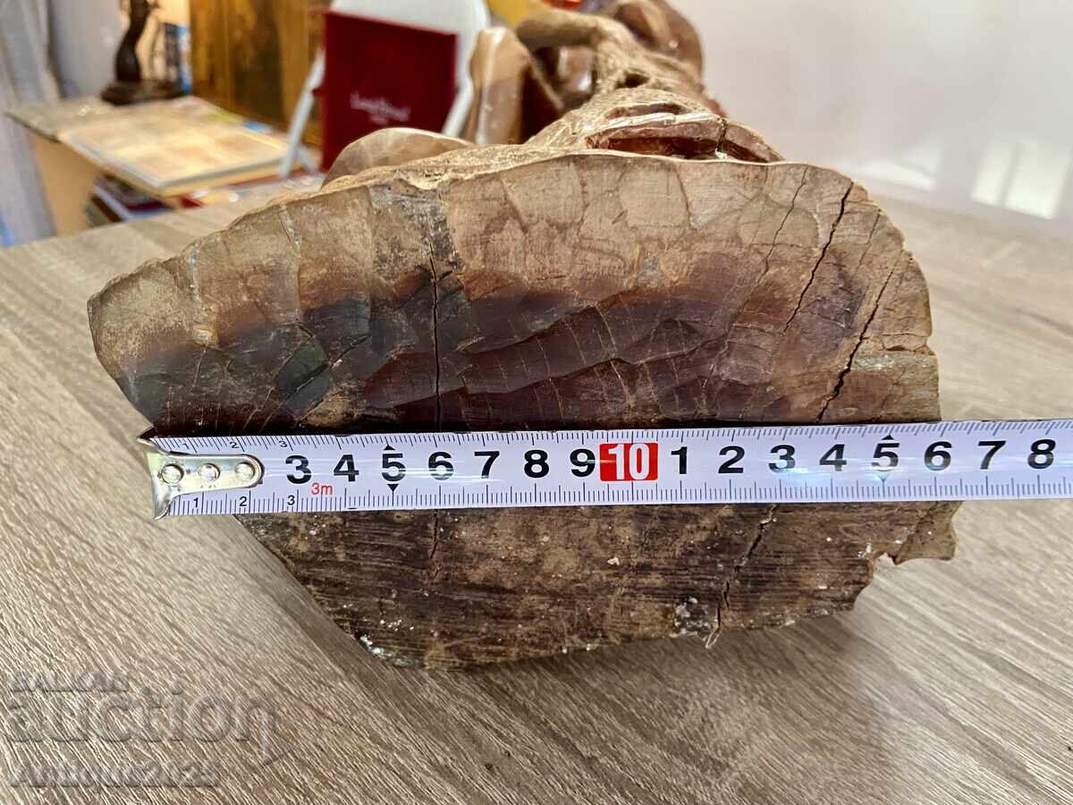 Sculptură vintage sculptată din lemn de tec — pescar cu plasă - 7