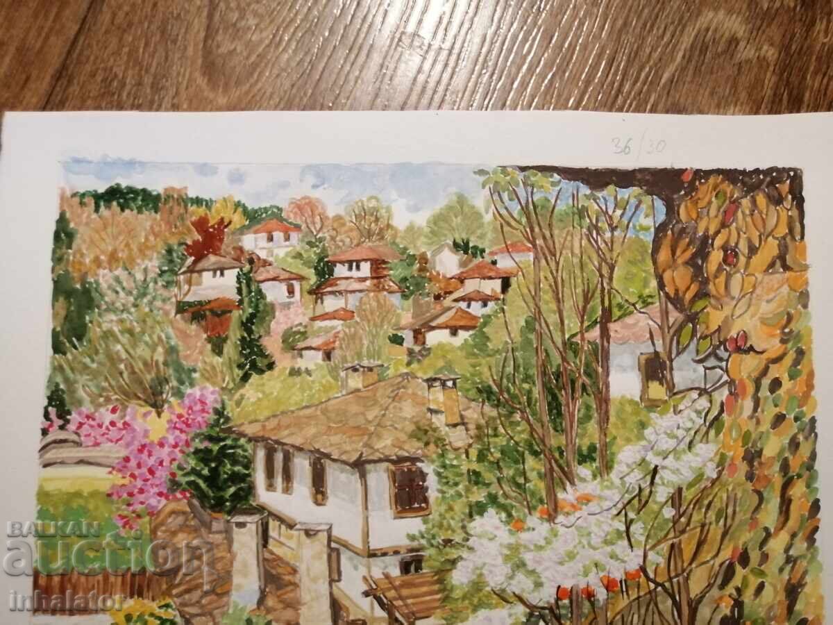 Акварел  Пролетен пейзаж 36 - 30 см с цена € 15.34 | 30.00 лв.